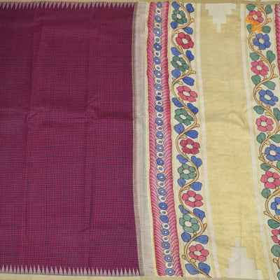 Maroon Pen Kalamkari Kanchi Silk Saree