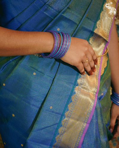 Ink Blue Kanchi Silk Saree with Vairaoosi Lines Butta Design