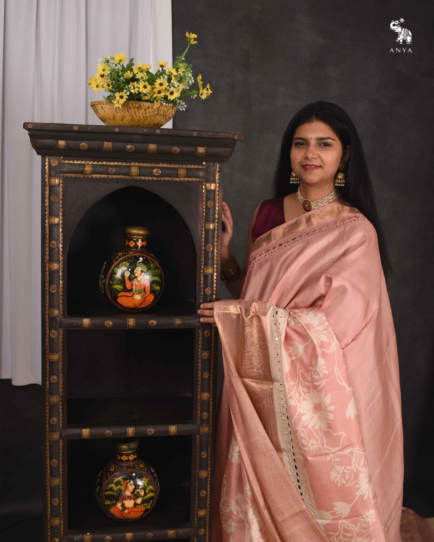 Pink Floral Printed Kanchi Silk Saree with Cut Work Design