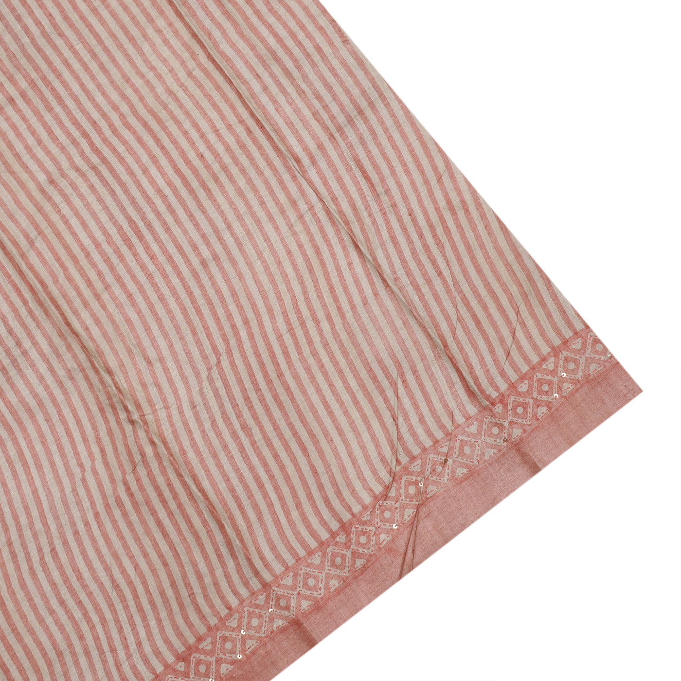 Peach Tussar Silk Saree with Kantha Work Design