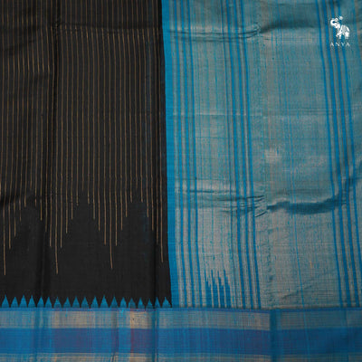 Black Raw Silk Saree with Zari Stripes Design