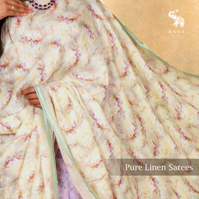 Lemon Yellow Linen Saree with Printed Design