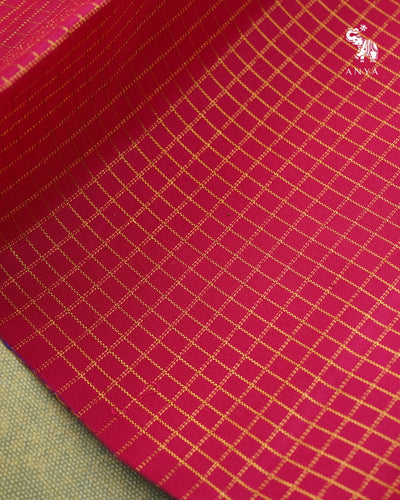 Arakku Pink Kanchi Silk Fabric with Zari Checks Design
