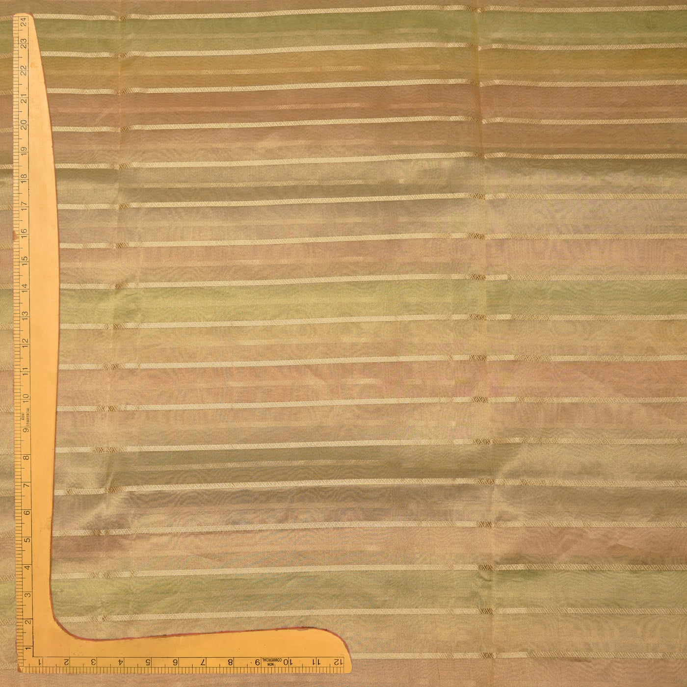 Onion Pink and Multicolor Organza Tissue Fabric with Zari Stripes Design