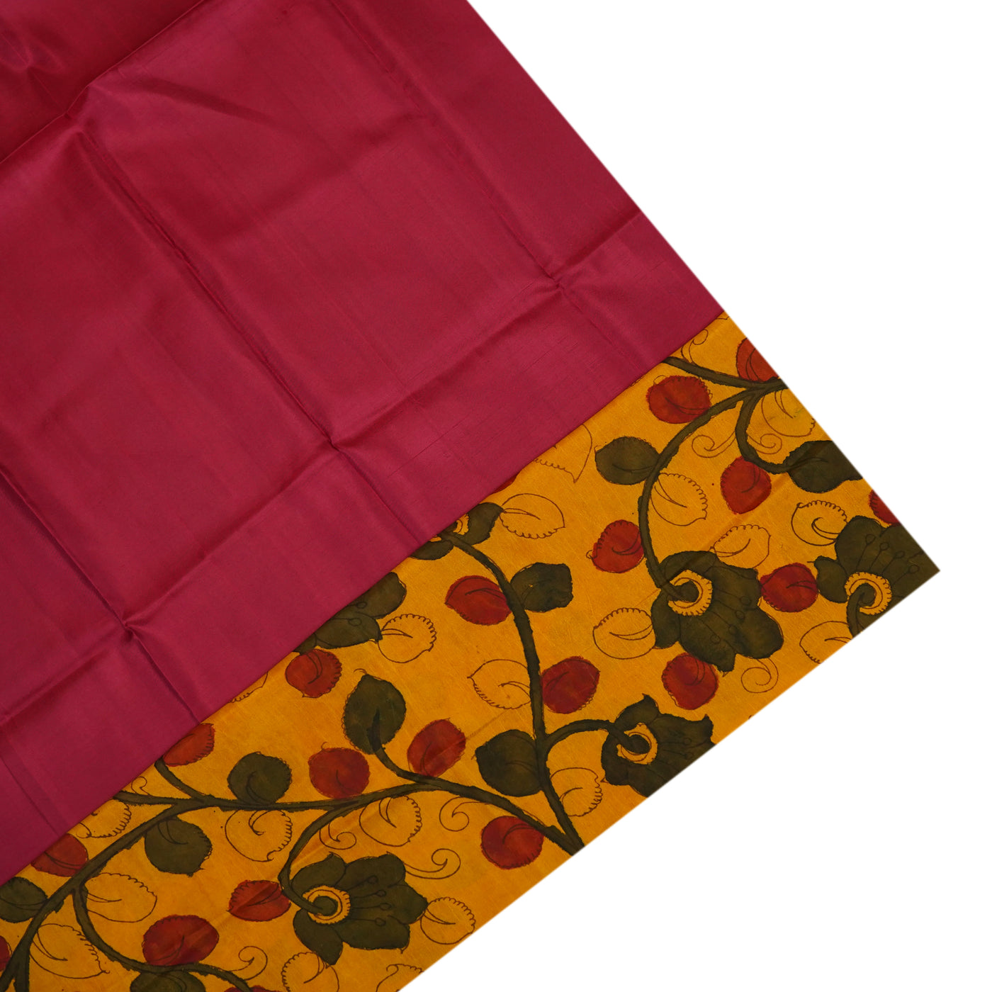 Blue Zari Checks Tussar Silk Saree with Mustard Pen Kalamkari Kanchi Border