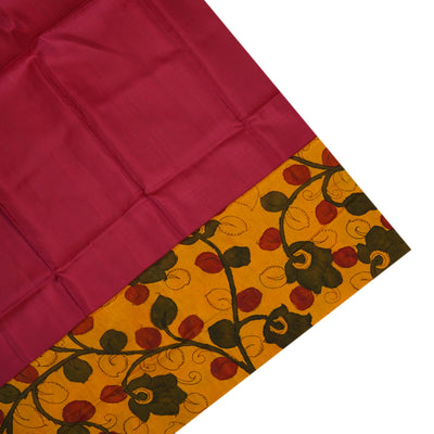 Blue Zari Checks Tussar Silk Saree with Mustard Pen Kalamkari Kanchi Border