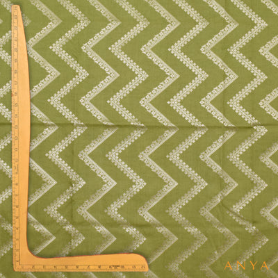 Samangha Green Banarasi Tussar Raw Silk Fabric with Zig Zag Design