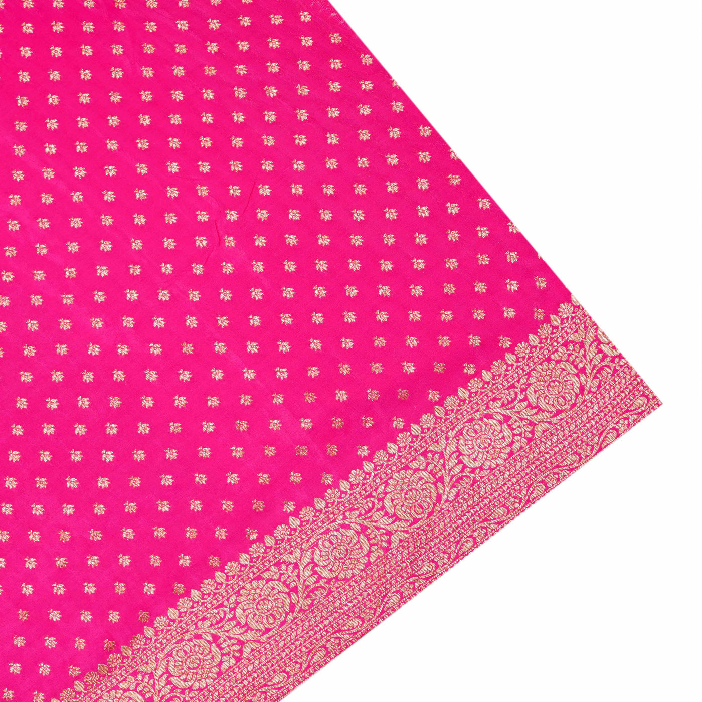 Rani Pink Crepe Banarasi Silk Saree with Floral Creeper Design