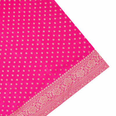Rani Pink Crepe Banarasi Silk Saree with Floral Creeper Design