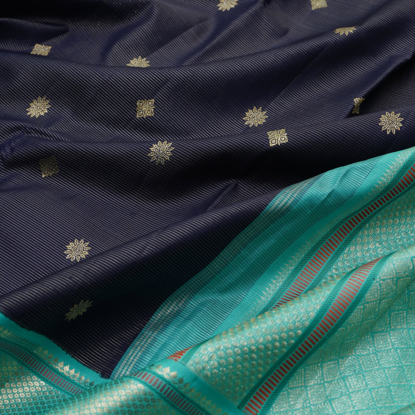 Navy Blue Kanchi Silk Saree with Vairaoosi Lines Design