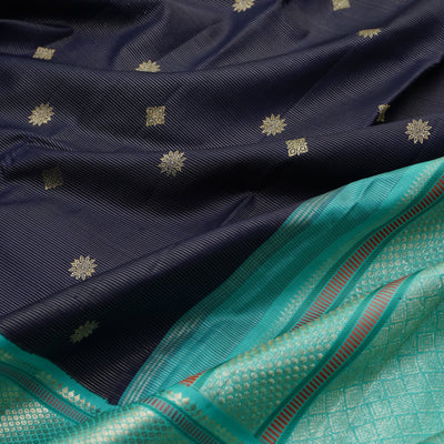 Navy Blue Kanchi Silk Saree with Vairaoosi Lines Design