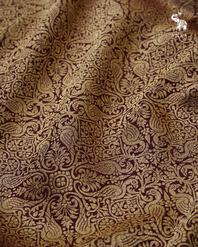 Maroon Banarasi Silk Saree with Peacock Zari Creeper Design