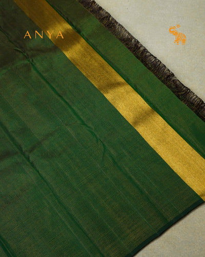 Bottle Green Kanchi Silk Saree with Small Zari Kattam Design