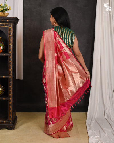 Rani Pink Banarasi Silk Saree with Creeper Design