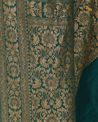 Alli Green Crepe Banarasi Silk Saree with Floral Creeper Design