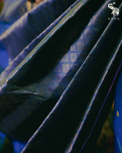 Ink Blue Kanchi Silk Saree with Vairaoosi Lines Butta Design