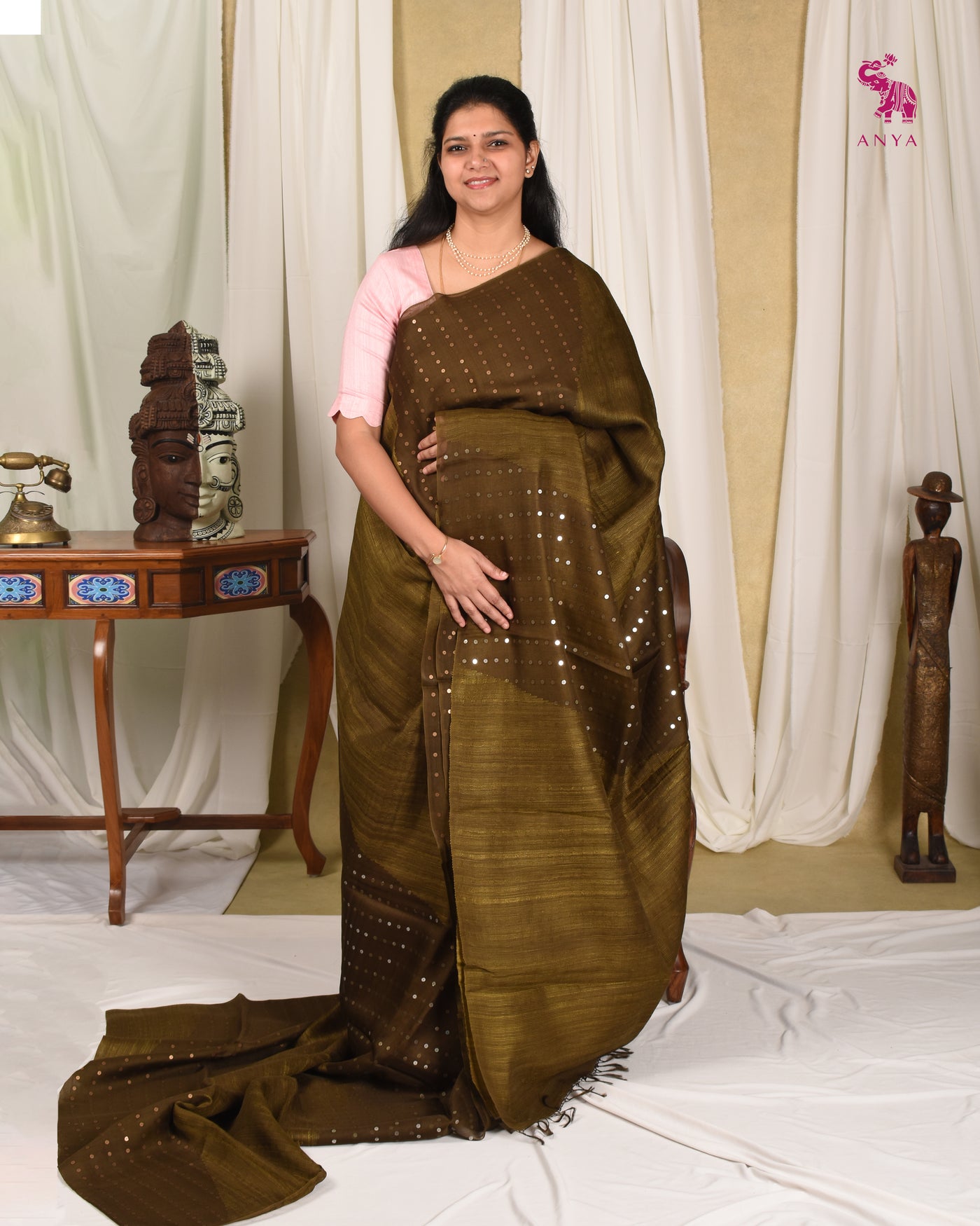 Mehandi Green Bailu Sequins Saree