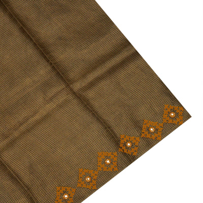 Brown Tussar Silk Sarees with Kutch Work Design