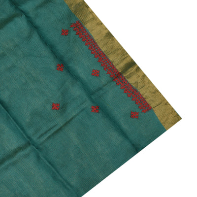 Green Tussar Silk Saree with Kutch Work Design
