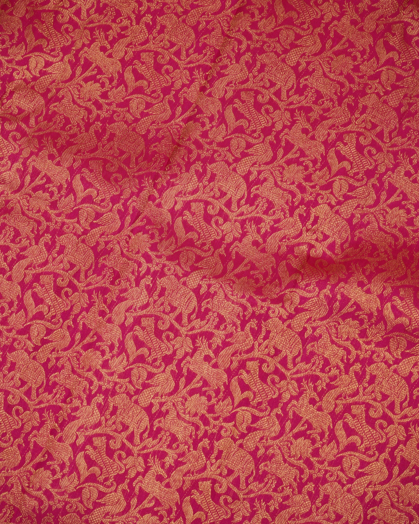 Rani Pink Kanchi Silk Fabric with Vanasingaram Design