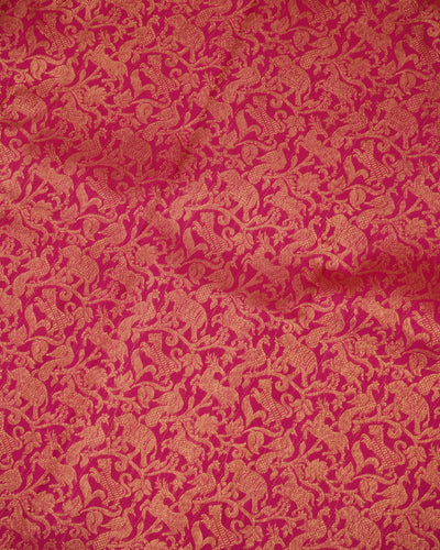 Rani Pink Kanchi Silk Fabric with Vanasingaram Design