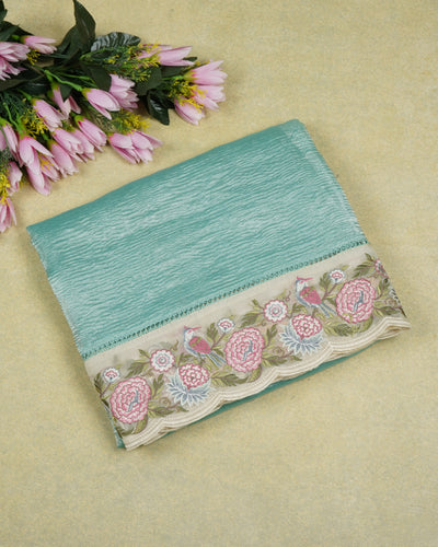 Blue Crush Tissue Saree with Floral Embroidery Border