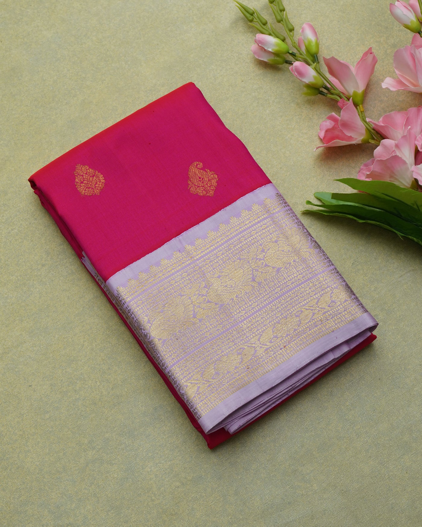 Mittai Pink Kanchi Silk Saree with Zari Butta Design