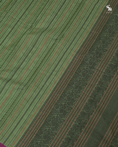 Apple Green Kanchi Cotton Saree with Vertical Stripes Design