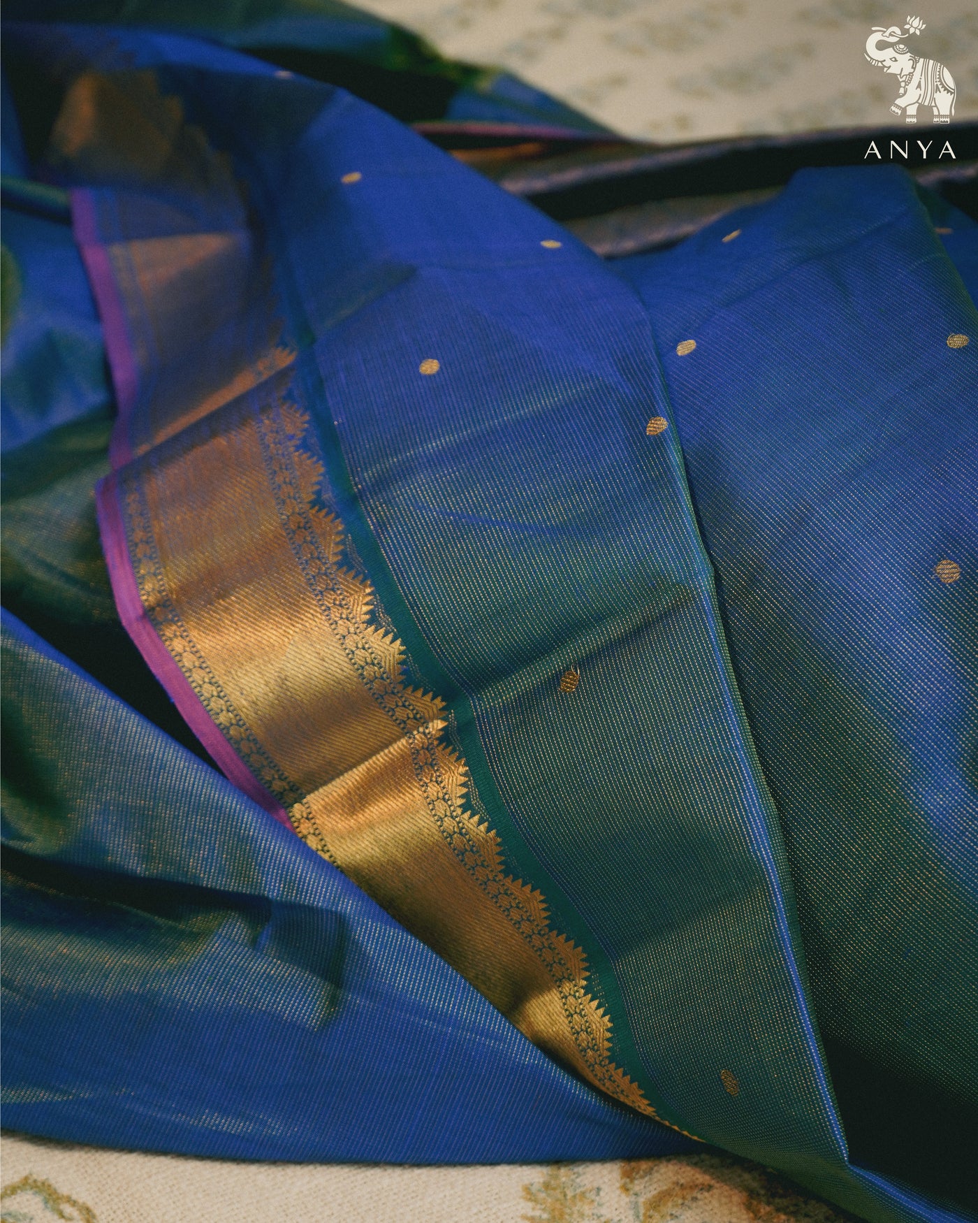 Ink Blue Kanchi Silk Saree with Vairaoosi Lines Butta Design