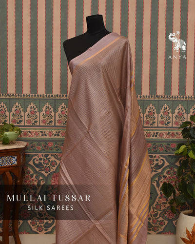 Lavender Tussar Silk Saree with Thread Checks Design