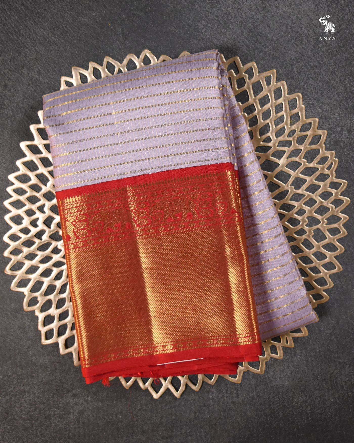 Light Lavender Kanchi Silk Saree with Horizontal Kattam Design