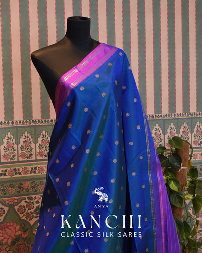 Peacock Blue Kanchi Classic Saree with Zari Butta Design