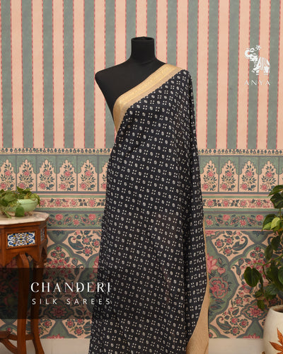 Black Chanderi Saree with Floral Print Design