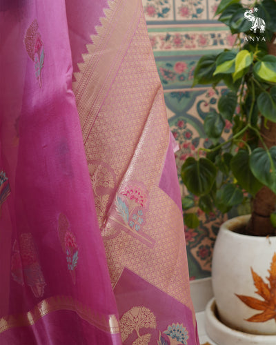 Magenta Organza Saree with Big Motifs Design