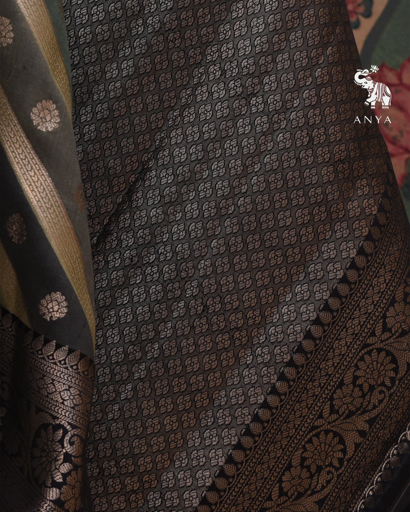Grey Banarasi Silk Saree with Cross Design