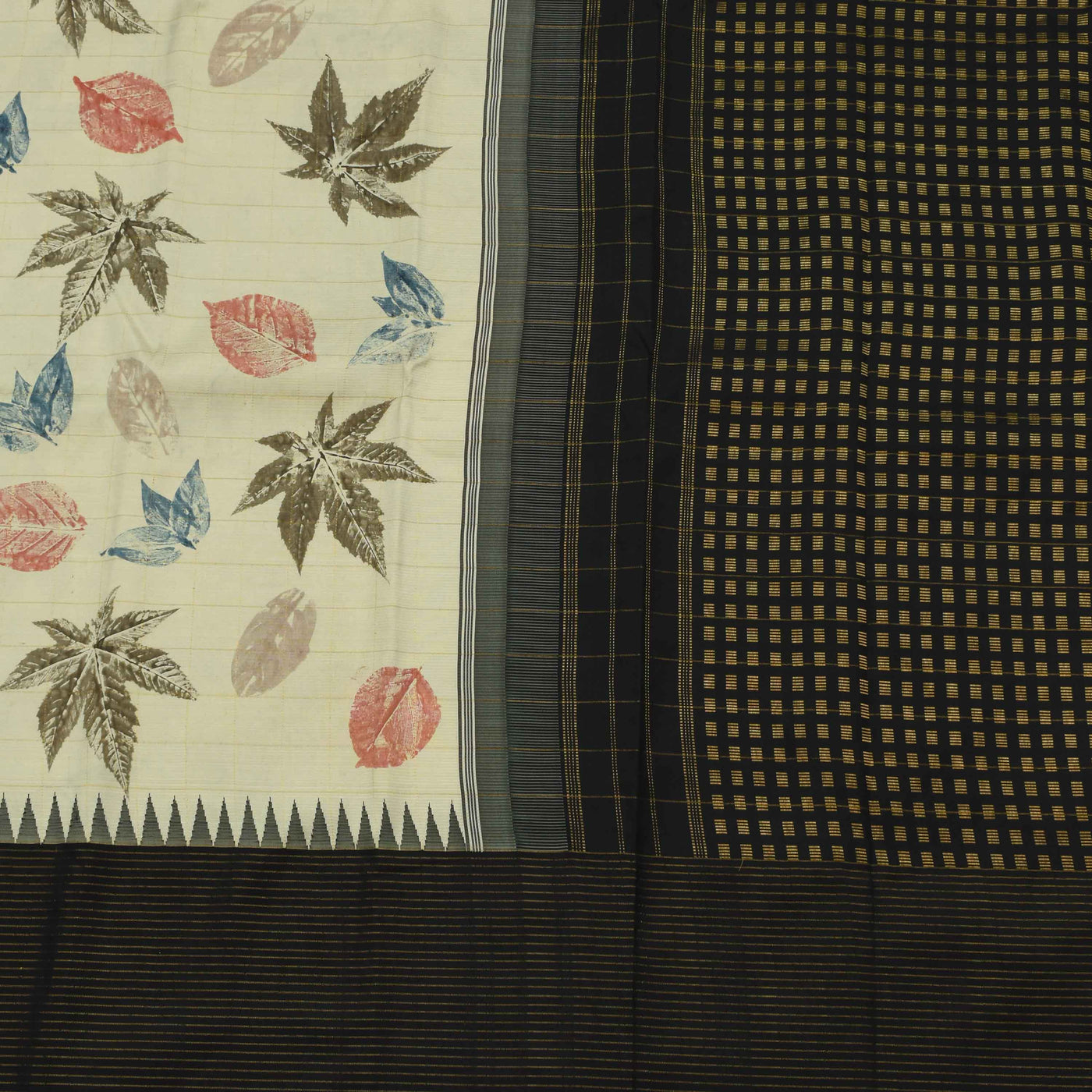Off White Eco Print Kanchi Silk Saree