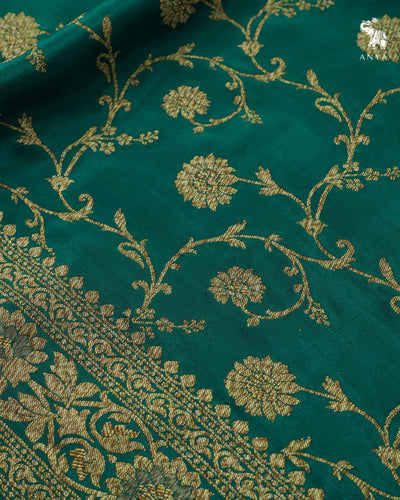 Alli Green Crepe Banarasi Silk Saree with Floral Creeper Design
