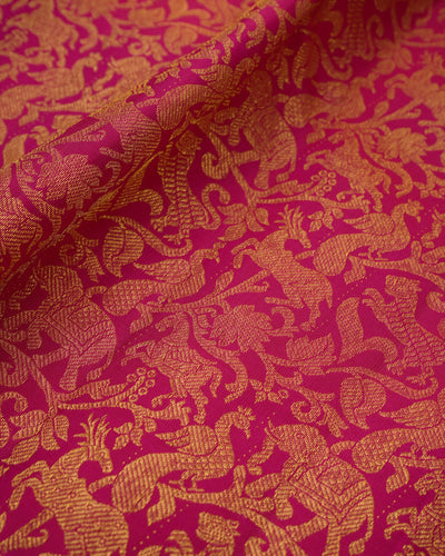 Rani Pink Kanchi Silk Fabric with Vanasingaram Design