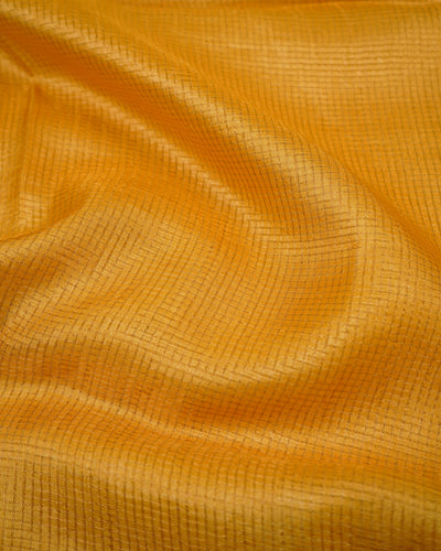 Oil Mustard Zari Checks Tussar Silk Saree with Off White Pen Kalamkari Kanchi Border