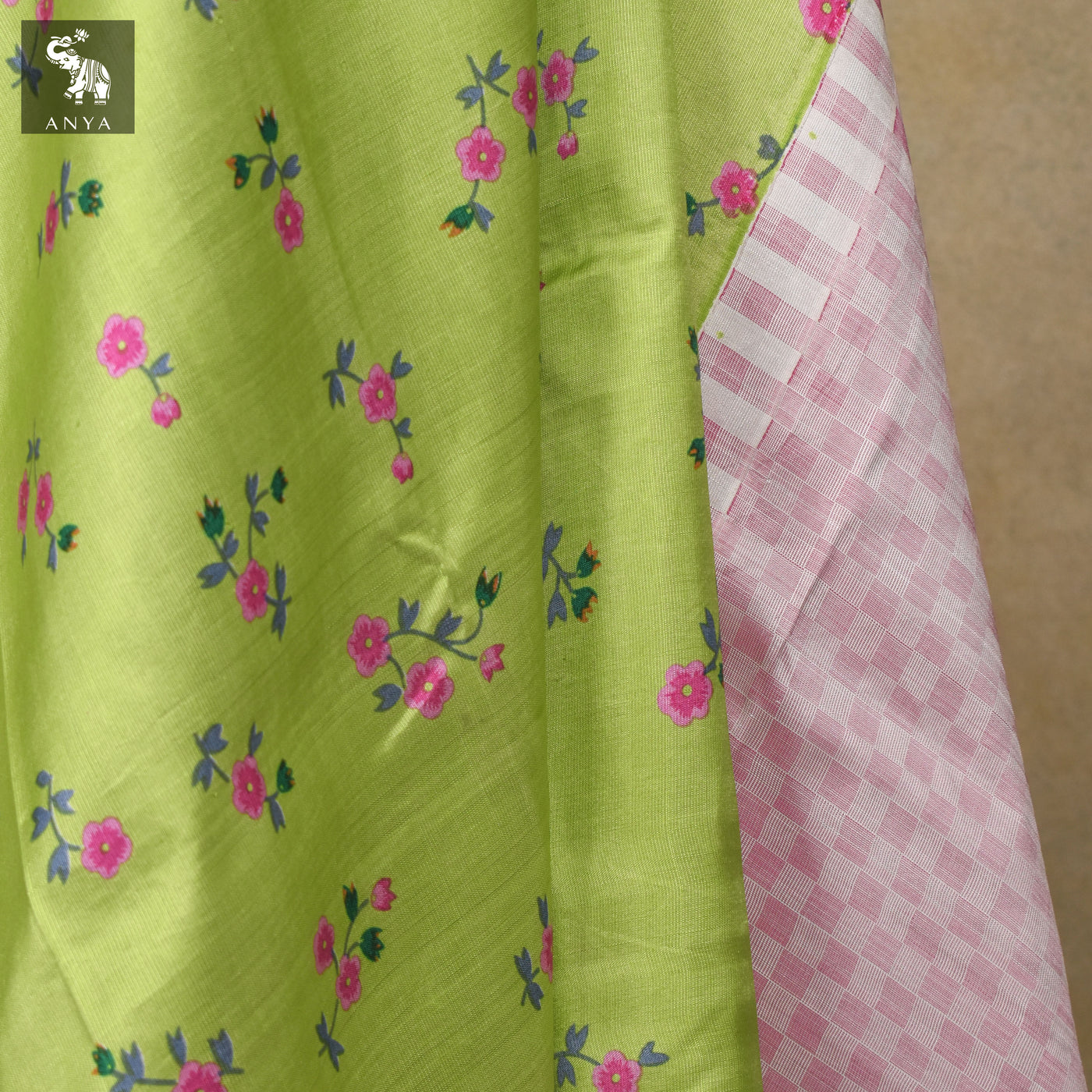 Apple Green Printed Kanchi Silk Saree with Small Flower Print Design