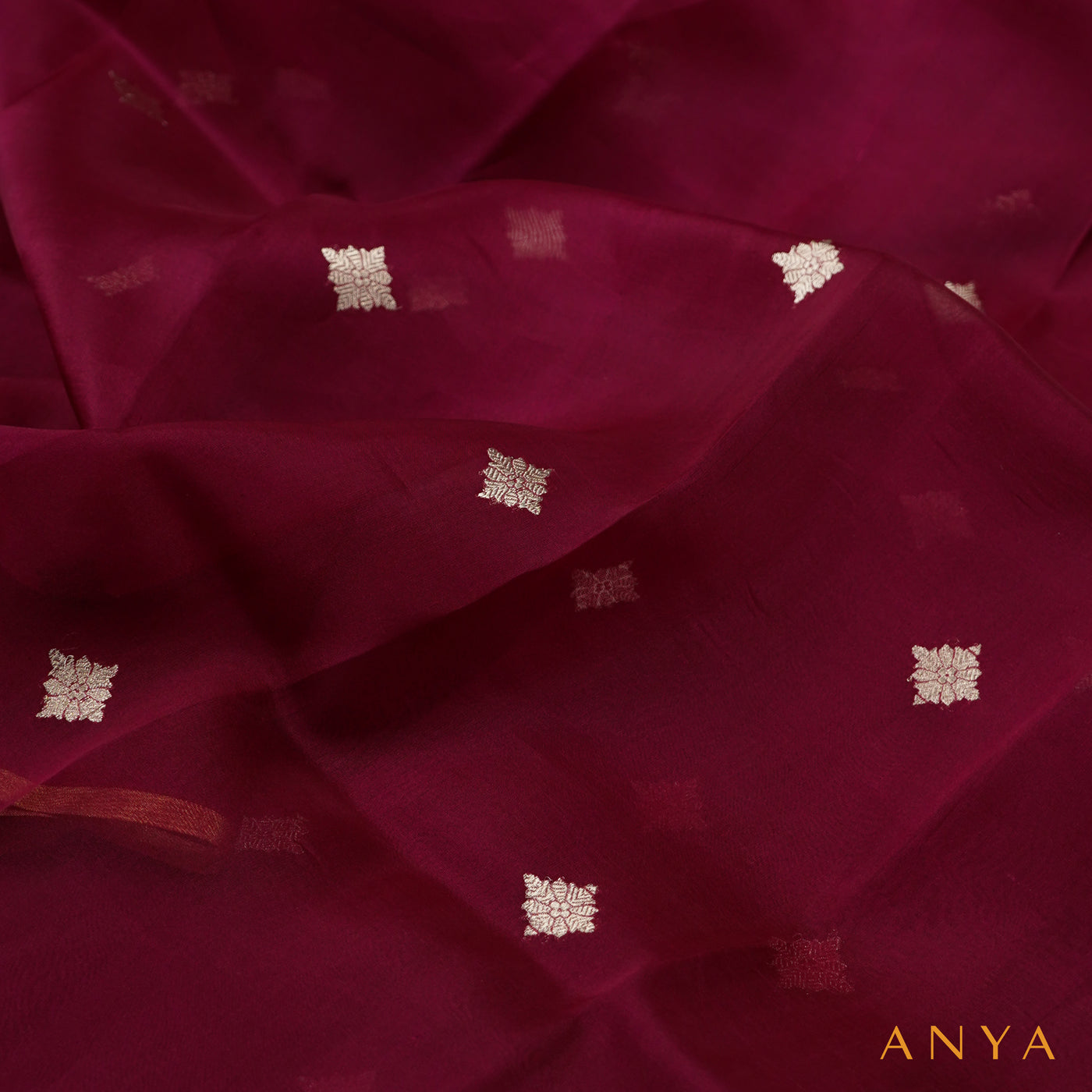 Arakku Red Organza Fabric with Zari Butta Design