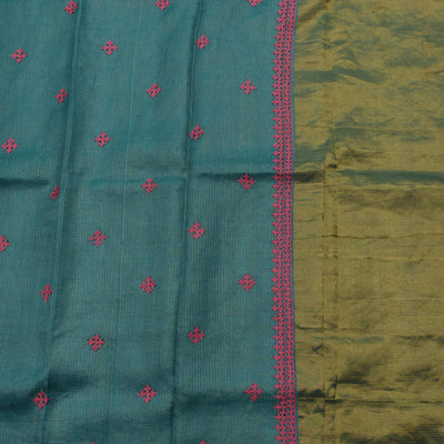 Blue Tussar Silk Saree with Kutch Work Design