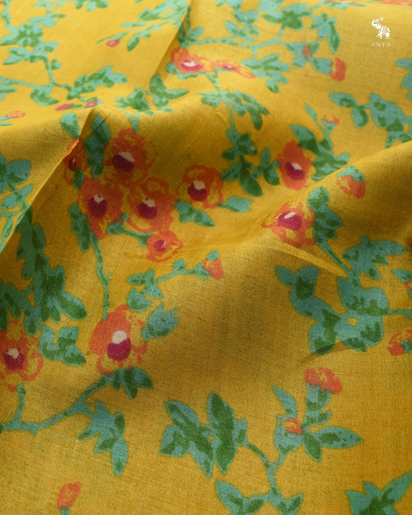 Mustard Tussar Silk Saree with Floral Printed Design