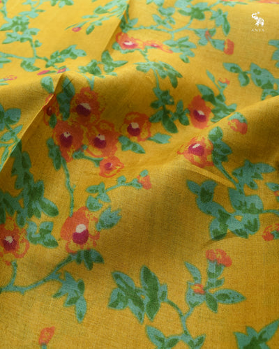Mustard Tussar Silk Saree with Floral Printed Design