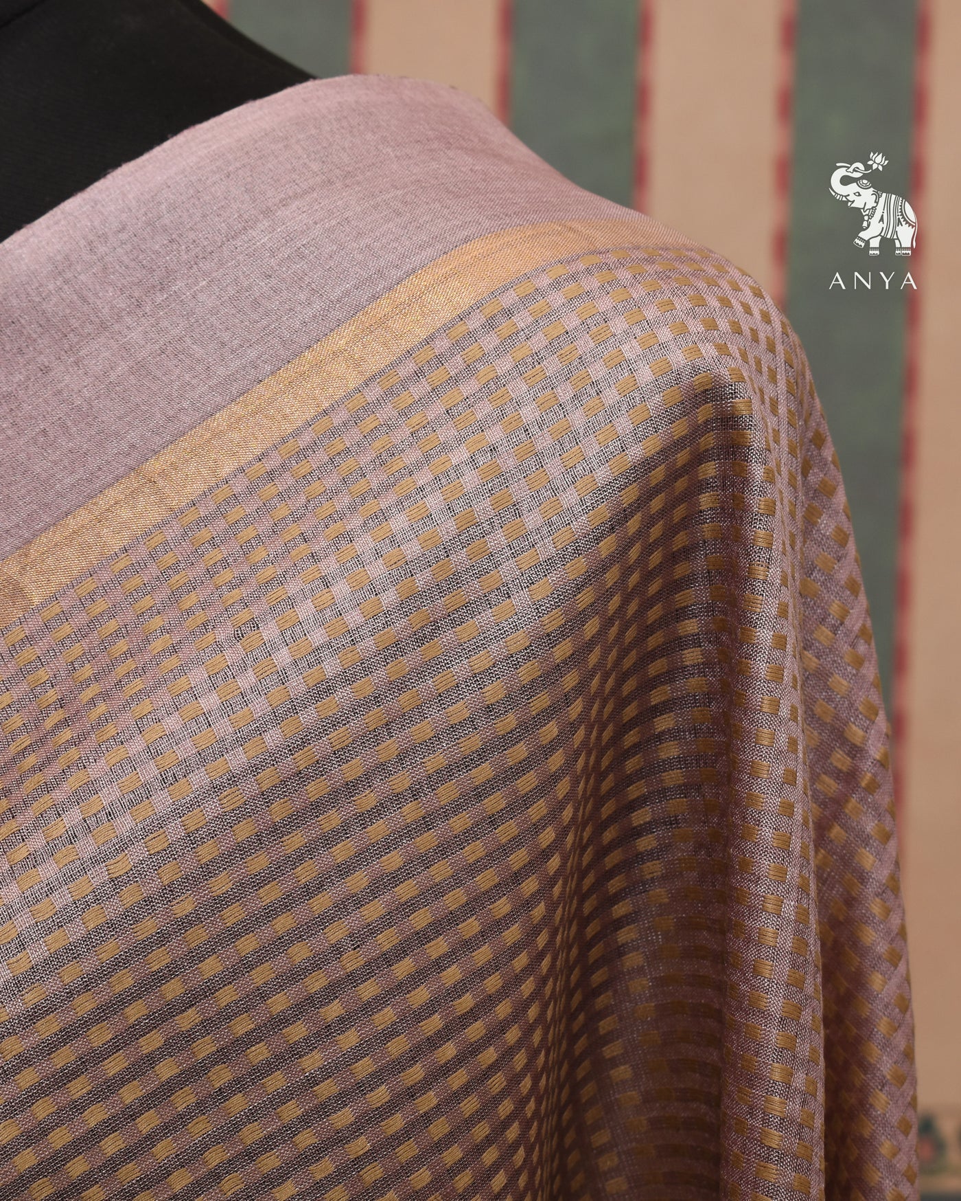 Lavender Tussar Silk Saree with Thread Checks Design