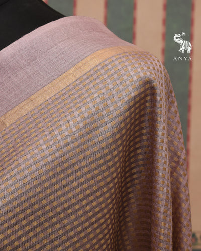 Lavender Tussar Silk Saree with Thread Checks Design