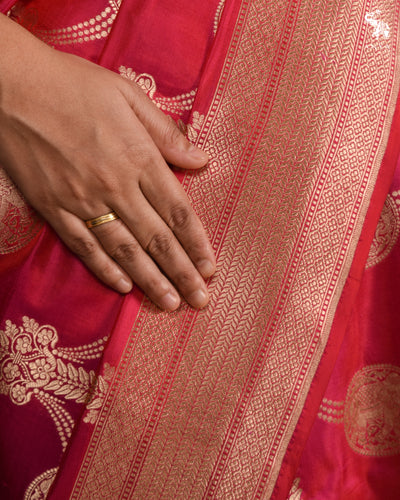 Rani Pink Banarasi Silk Saree with Creeper Design