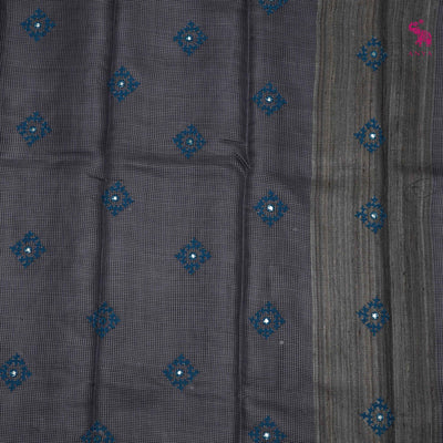 Grey Tussar Silk Sarees with Kutch Work Design