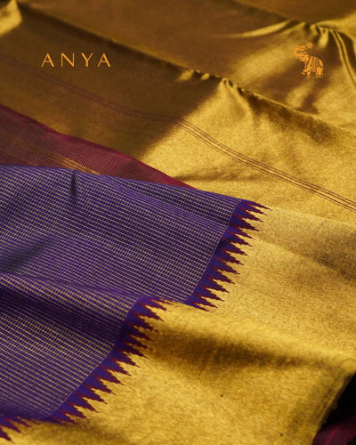 Ms Blue Kanchi Silk Saree with Small Zari Kattam Design