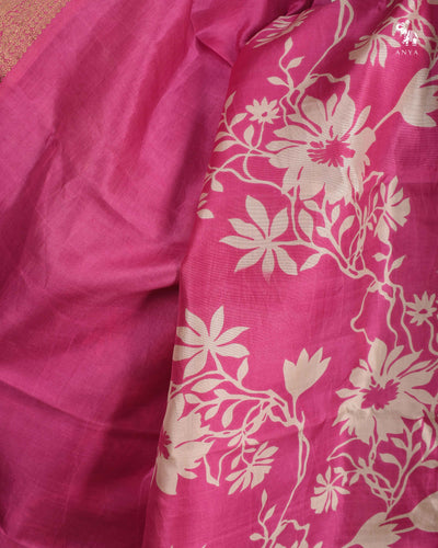 Rani Pink Floral Printed Kanchi Silk Saree with Cut Work Design